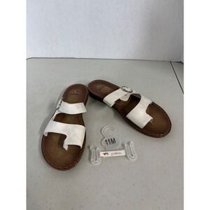 Palms Womens White Toe Loop Slide Sandals Buckle Strap Flat Comfort Size 11M